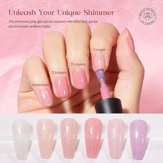 Beetles Nude Pink Gel Nail Polish Set, Nude Paradise Gel Polish Kit 25PCS 20 Colors Jelly Pink Sheer Glitter White Soak Off UV Base Glossy Matte Top Coat Pearls Rhinestones Nail Charms Gift for Women
