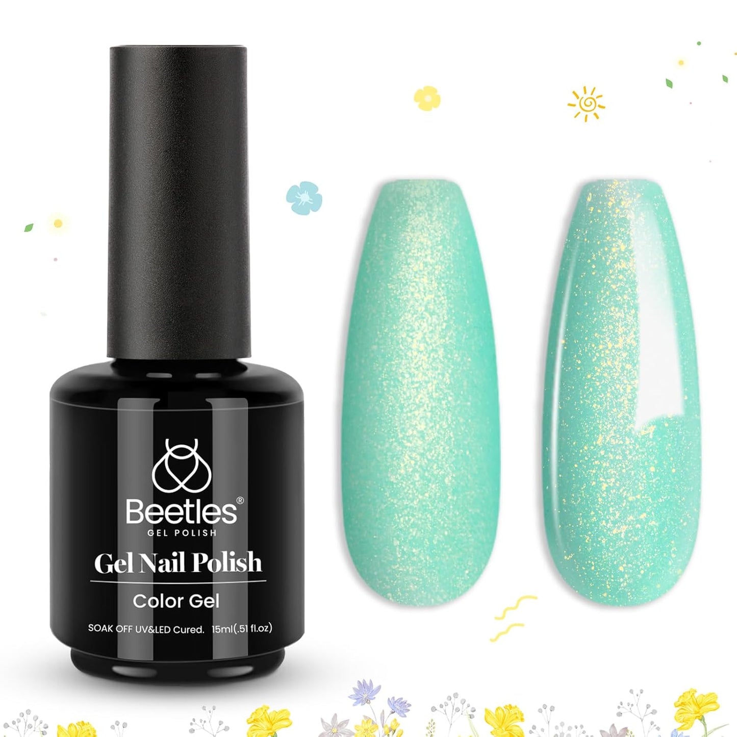 Beetles Mint Green Gel Polish, 1 Pcs 15ml Glitter Green Gel Nail Polish Mermaid Turquoise Shimmer UV Nail Polish Soak Off UV LED Nail Art Design DIY Home
