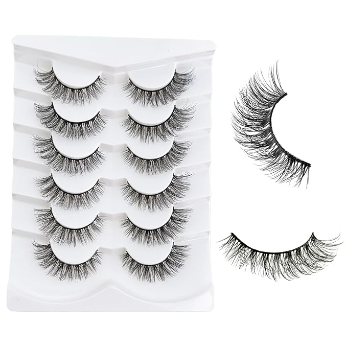 Cat Eye Lashes False Eyelashes Natural Look, Yasnai Wispy Fake Lashes Volume Lashes, Mink Lashes Fluffy Strips Lashes Natural Eyelashes 6 Pairs Pack
