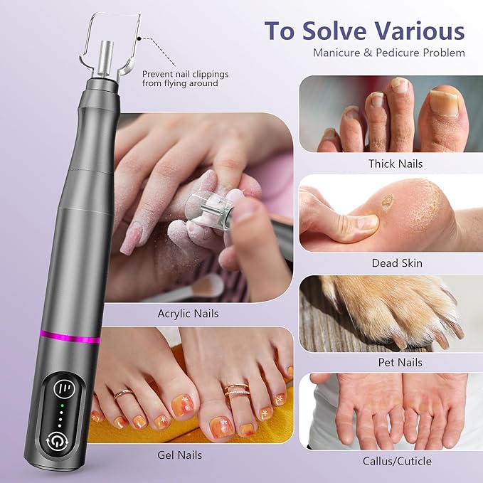 Cordless Nail Drill Electric Rechargeable File Kit, Professional Efile Acrylic Gel Nail Polish Remover Pedicure Manicure Machine Portable Set with 11 Bits 56 Sanding Bands for Salon Home Gray