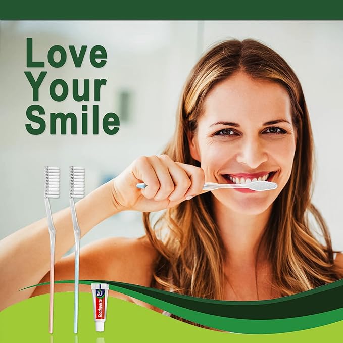 100 Pack Disposable Toothbrushes with Toothpaste Individually Wrapped, Travel Toothbrushes Bulk, Soft Bristle, 2 Colors, Travel Toothbrush Kit