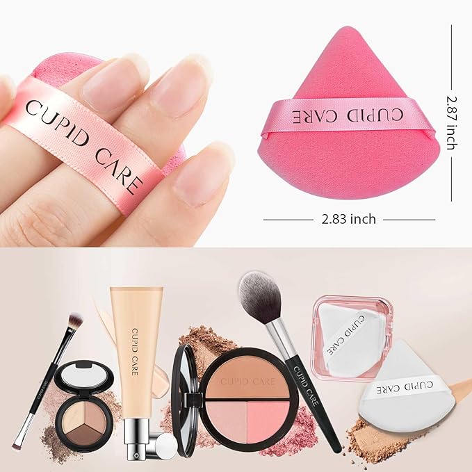 6 Pcs Powder Puff With 2 Travel Cases, Setting Puffs for Face and Foundation, Velour Makeup for Loose Body Powder, Skin-Friendly Beauty Tools - White/Red