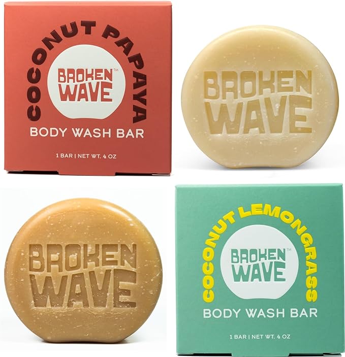 Broken Wave Body Wash Bar Soap | Moisturize, Nourish, Hydrate, Soothe All Skin Types | Natural Fragrance | Vegan, Cruelty, Sulfate, Paraben, and Plastic Free | Made in USA (2 Pack)