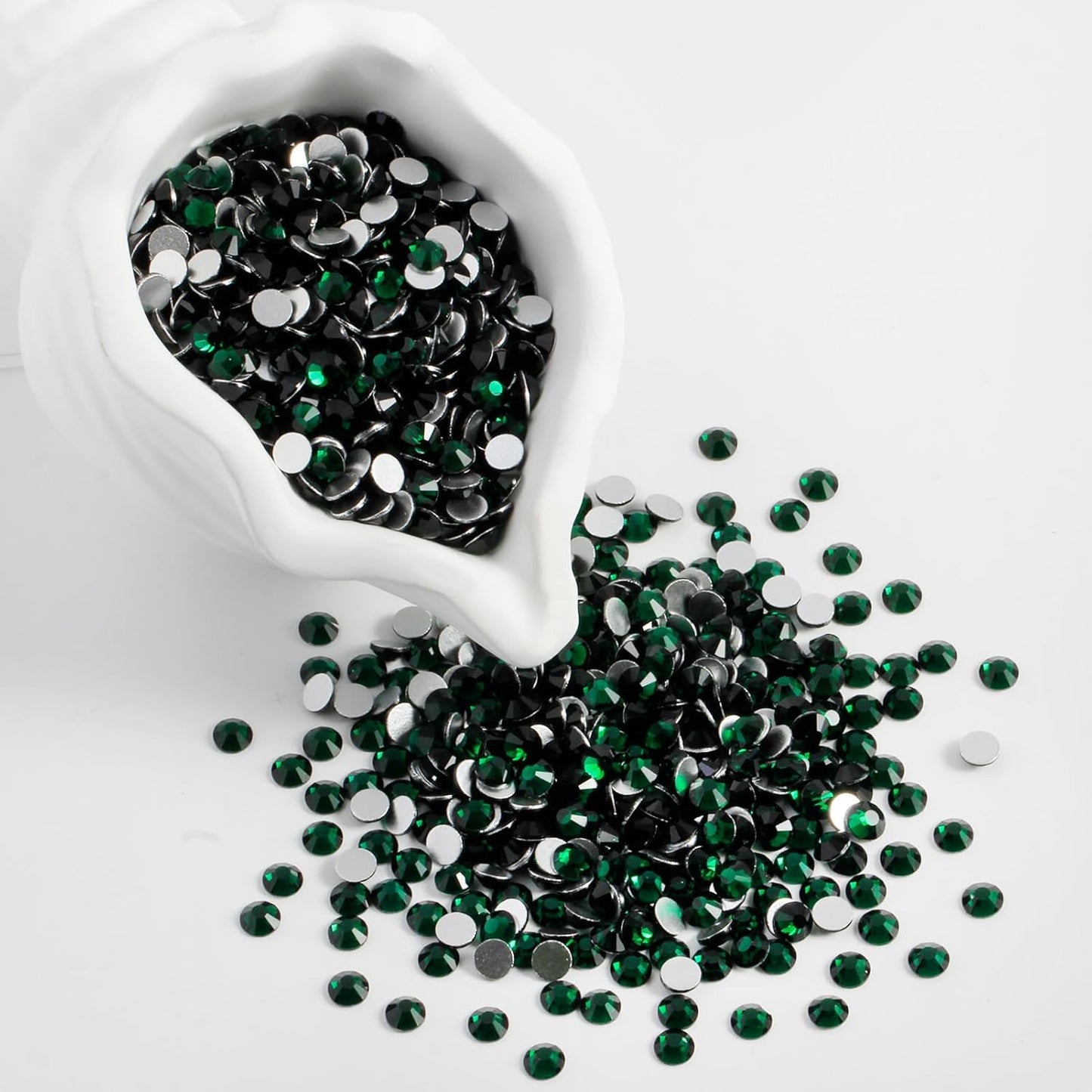 3000PCS SS8 Flatback Rhinestones | 12-Facet Diamond-Cut Glass Gems for Nail Art, Clothing, DIY Crafts |Glue-On Decoration Stones with Silver Backing(Emerald)