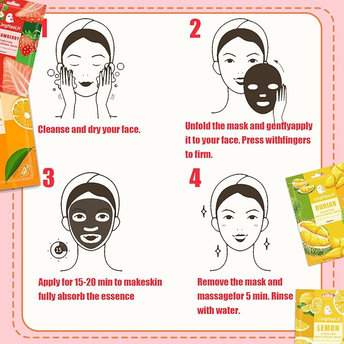 20 Pack Facial Sheet Face Mask Variety Set for All Skin Types,Hydrating Moisturizing Sheet Masks Combo