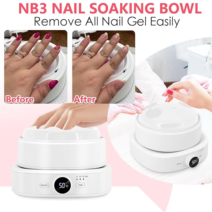Electric Nail Soaking Bowl, Adjustable Temperature 86°F-140°F, Soak off Bowl Manicure Bowls Nail Soaking Dip Powder Acrylic Nails Gel Polish Remover Machine, White