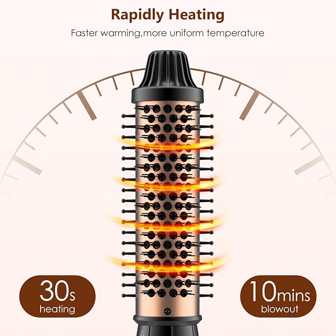 3-in-1 Thermal Brush for Blowout Look, 1.5 inch Heated Round Brush with Ion Detachable Heated, Makes Hair Straightening and Smoother Get Natural Curls, Dual Voltage for Travel, Quick&Easy