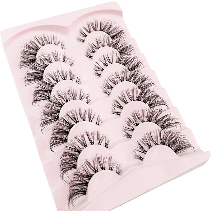 Cat Eye Lashes Wispy Mink Lashes Yasnai 18mm False Eyelashes Strips Lashes Fake Lashes Natural Eyelashes 7 Pairs Pack