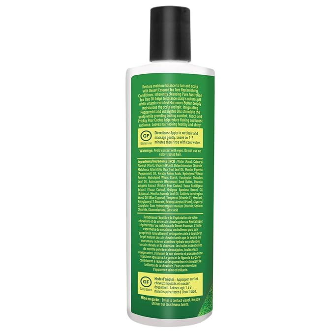 Desert Essence Tea Tree Replenishing Conditioner - 12.7 Fl Ounce - Peppermint & Yucca - Eucalyptus Oil - Vitamin E - Keratin - Murumuru Butter For Dull, Damaged Hair - Reduces Hair Breakage & Flaking