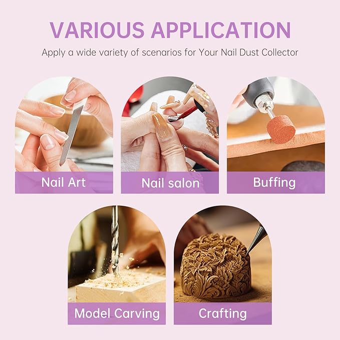 Cordless Nail Dust Collector,Brushless Turbo Fan Dust Collector Nail Tech 30pcs Cotton Filter,Rechargeable Dust Suction Machine for Acrylic Gel Polish Manicure at Salon&Home