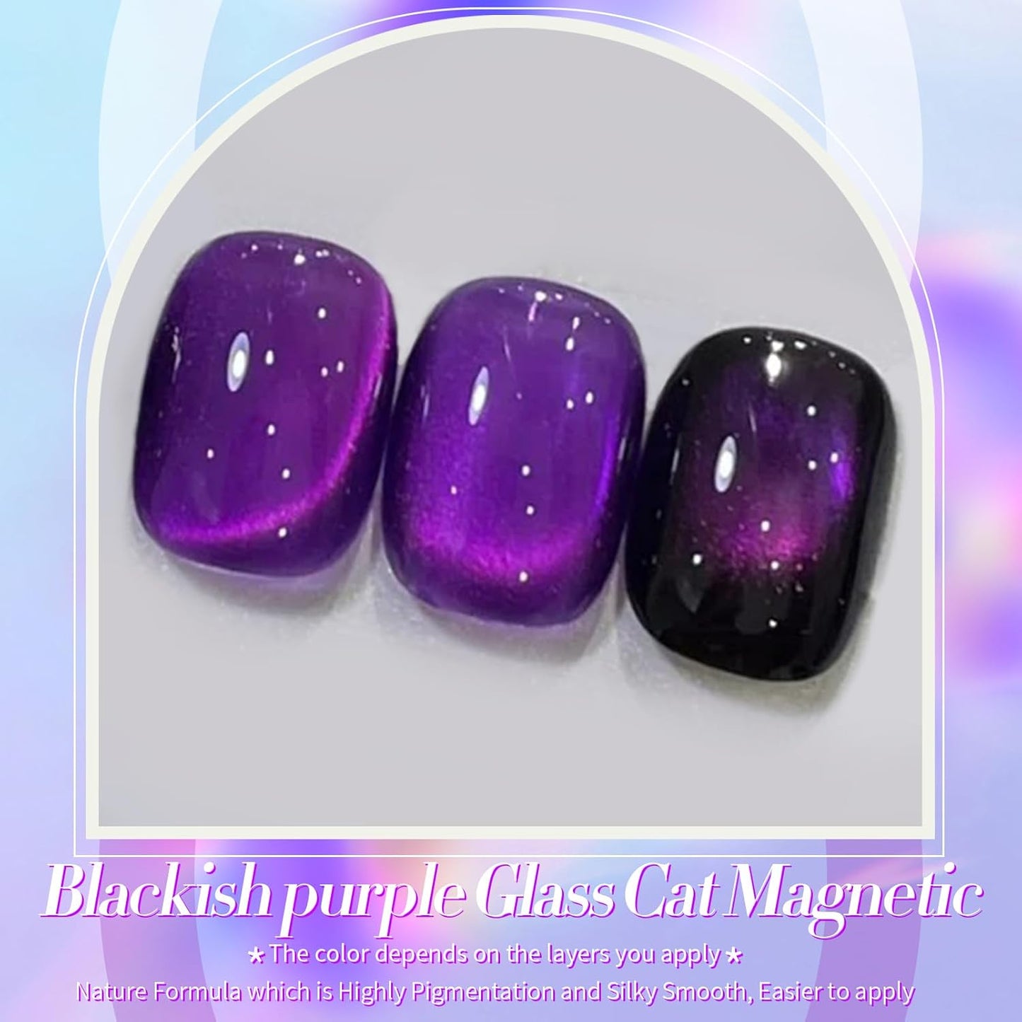 BORN PRETTY Cat Magnetic Eye Gel Nail Polish,Blackish Purple Jelly Glass Magnetic Gel Polish,Glitter Soak Off Nail Art Salon Manicure Home Gift 15ml