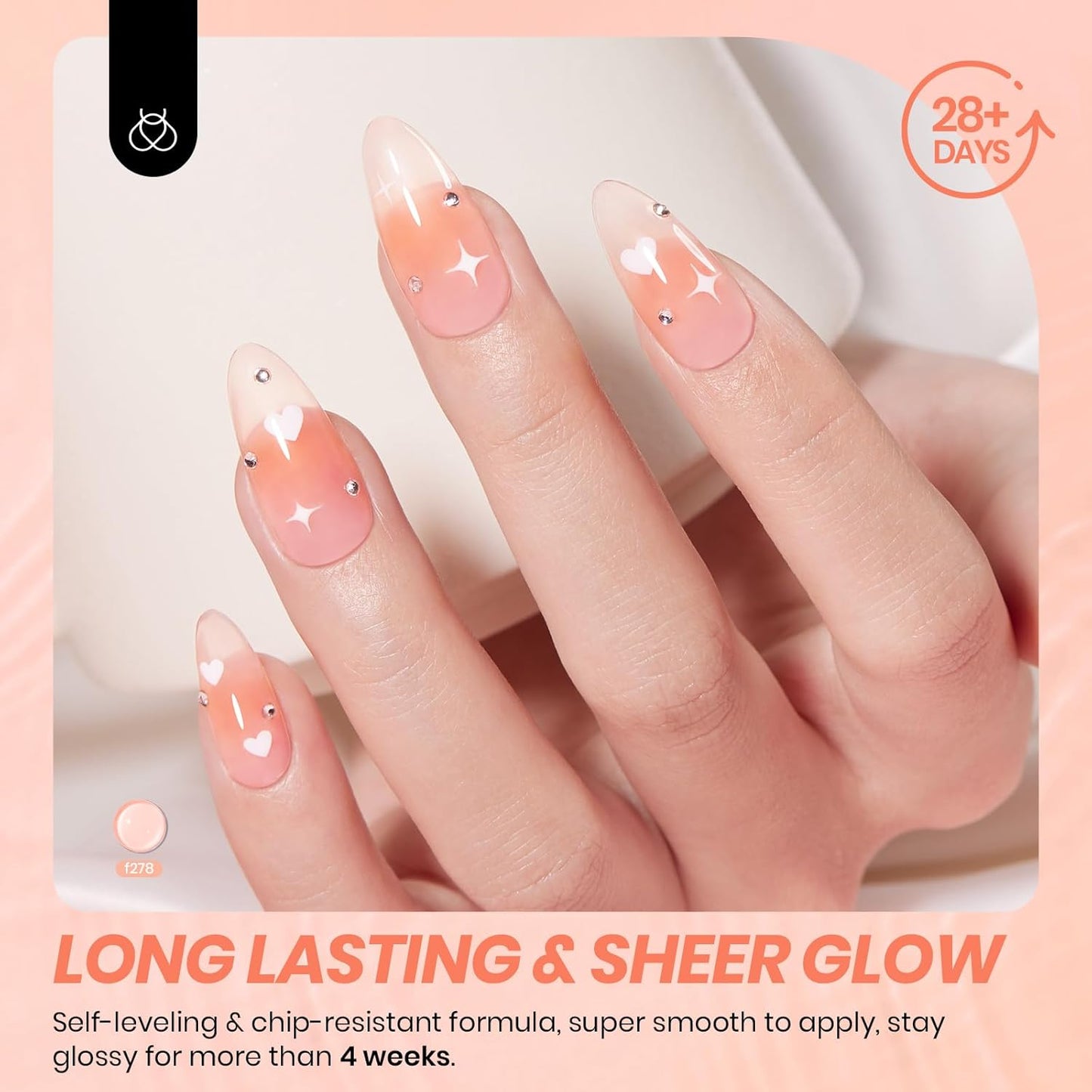 Beetles Nude Gel Nail Polish - Sunlit Orchard Jelly Gel Polish, 15ML Clear Peach Color Nail Concealer Neutral Nail Polish Sheer Translucent Effect Soak Off UV French Nail Art Manicure Gift for Women