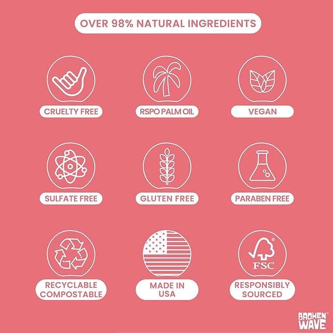 Broken Wave Body Wash Bar Soap | Moisturize, Nourish, Hydrate, Soothe All Skin Types | Natural Fragrance | Vegan, Cruelty, Sulfate, Paraben, and Plastic Free | Made in USA (2 Pack)