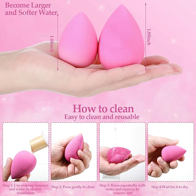 14 Pcs Make up Sponges Beauty Sponges Blender with 4 Pcs Powder Puff and 4 Pcs Mini Makeup Sponge for Foundation,Liquid,Powder,Concealer,Cream(Hot Pink)
