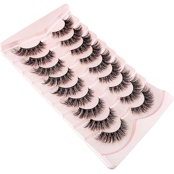 Cat Eye Mink Lashes Fluffy Eye Lashes Natural Look, Yasnai Wispy False Eyelashes Volume Thick Lashes Fake Lashes Natural Eyelashes 9 Pairs Pack 3D Faux Mink Eyelash