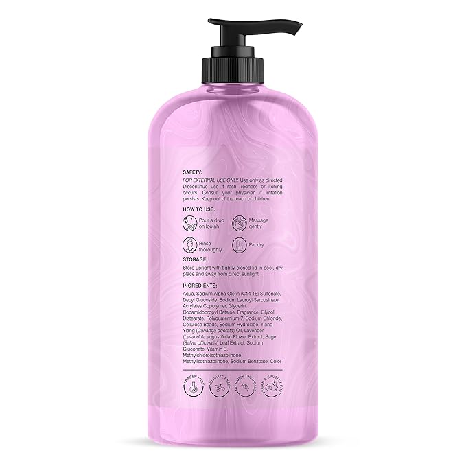 Botanic Hearth Bulgarian Lavender & Ylang Ylang Body Wash | Shower Gel | 16 Fl Oz With Vitamin E, Sage Leaf Extracts | Calming & Relaxing | Sulphate & Paraben Free