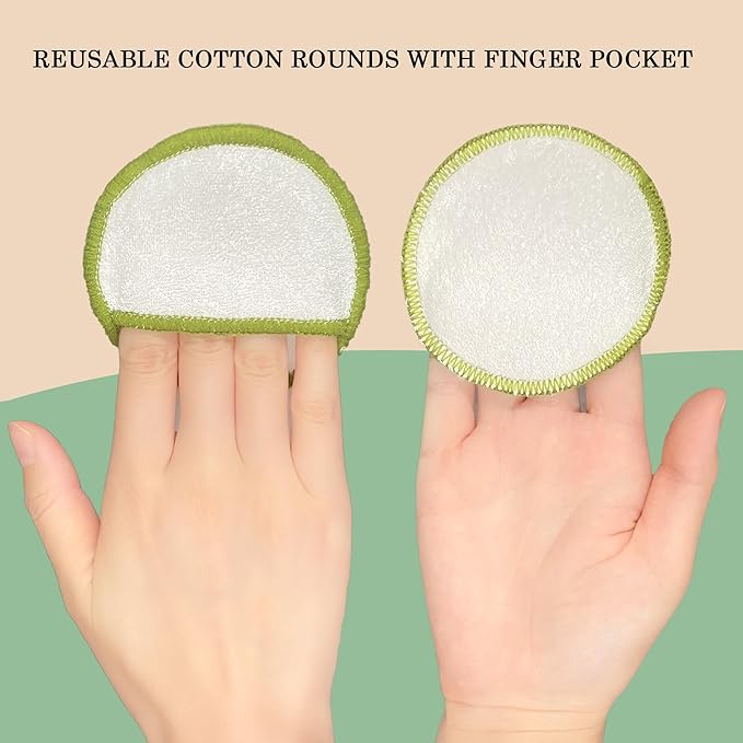 Chloven Reusable Cotton Rounds 16 Pack - Machine Washable Bamboo Charcoal Makeup Remover Pads for Face, Bamboo Terry Face Wipes Reusable Makeup Pads with Laundry Bag