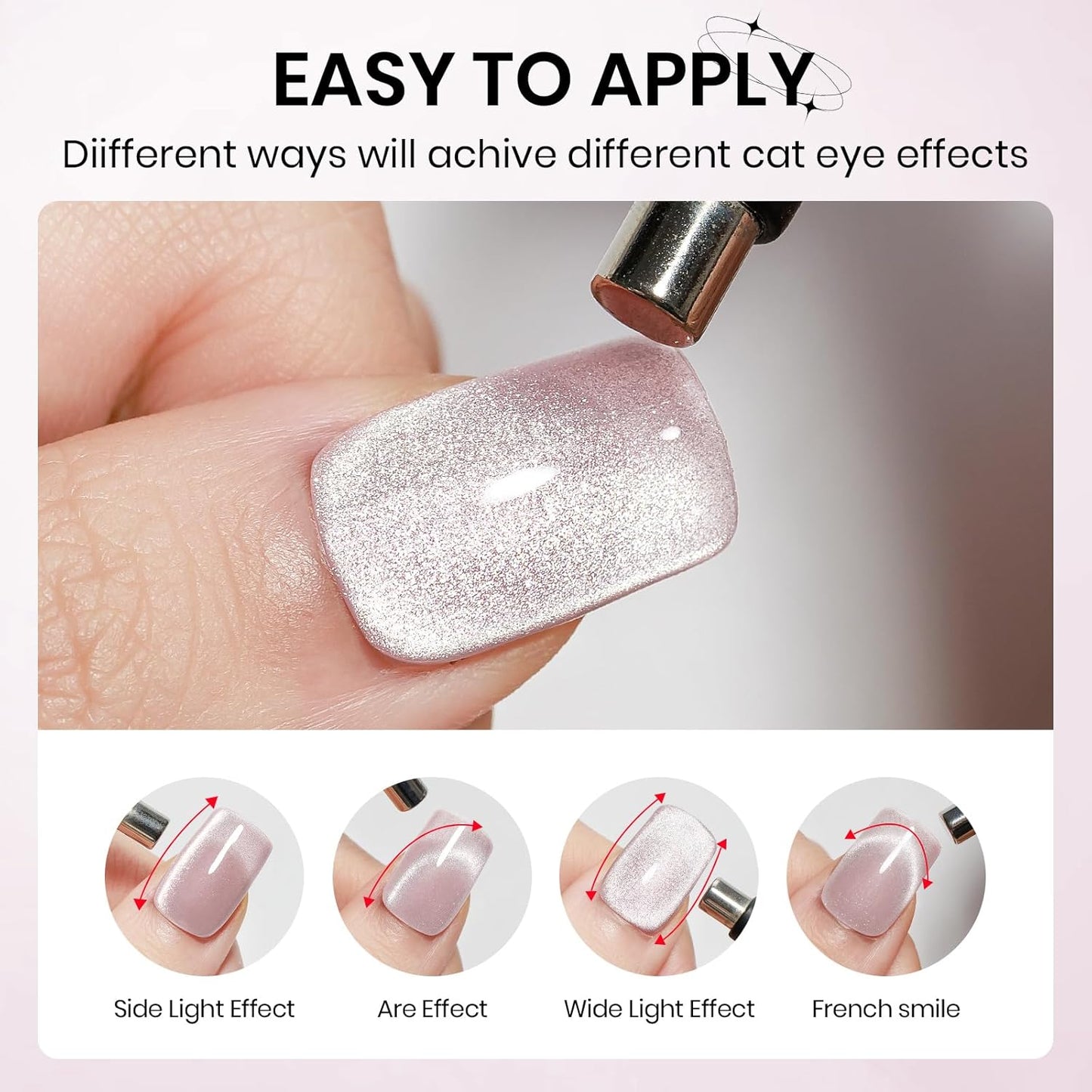 2PCS 15ML CatEye Gel Nail Polish, Nude Pink Cat eye Gel Polish Crystal Glitter Shimmer Effect with Magnetic Stick Soak Off Salon DIY at Home