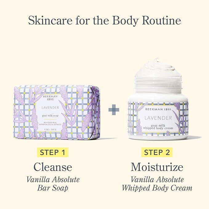 Beekman 1802 Whipped Body Cream, Lavender - Scented - 8 oz - Intensely Hydrating & Softens Skin - With Goat Milk - Good for Sensitive Skin - Cruelty Free