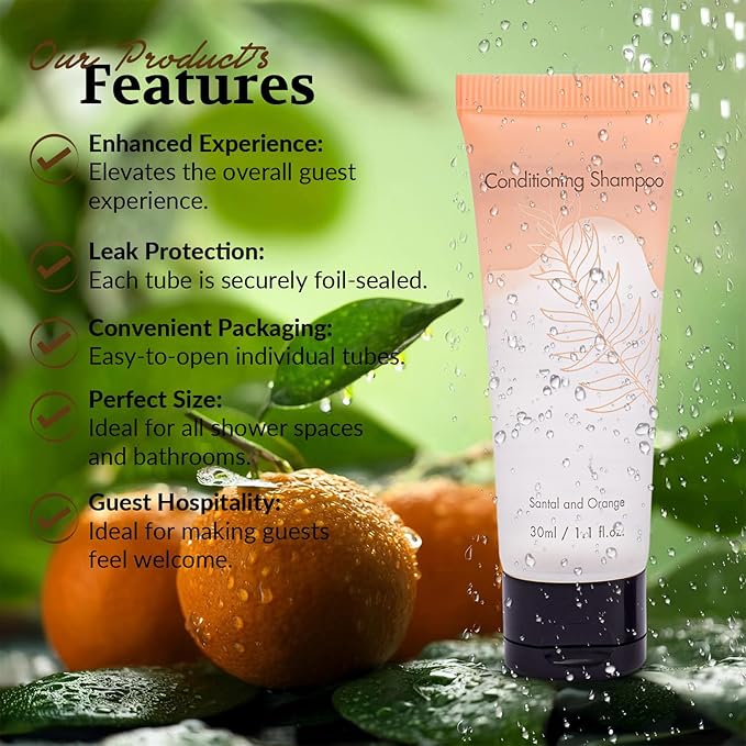 100 Pack Bulk Shampoo and Conditioner 2 in 1 Travel Size Toiletries 1 Oz Each Individually Wrapped Hotel Supplies and Toiletries for Guest