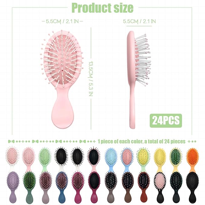 24 Pieces Mini Wet Hair Brush, Travel Detangling Brush, for Most Hair Types, with Ease Knots Without Tears or Breakage, Bulk Gifts for Women Multicolor