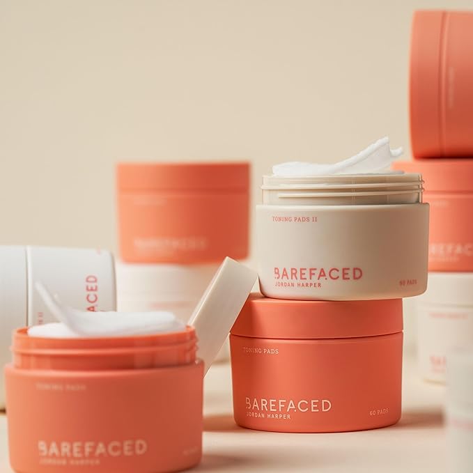 Barefaced Toning Pads (60 count) - Exfoliating Face Pads with 2% Glycolic Acid & Salicylic Acid - Brightens & Cleanses Skin, Clears Pores, Reduces Fine Lines & Wrinkles