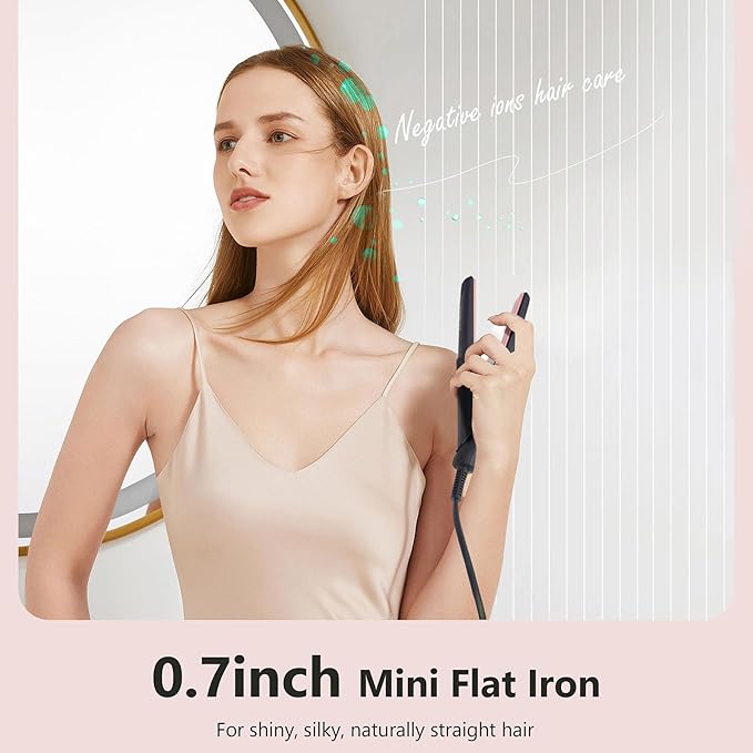ANGENIL Mini Straightener Flat Iron for Short Hair, Dual Voltage Small Hair Straightener and Curler 2 in 1, Portable Mini Flat Iron for Short Edges, Front Bangs, Men's Beard, 3 Temp (280℉- 320℉ -380℉)