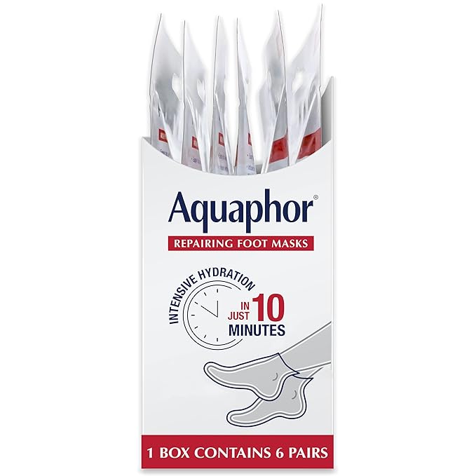 Aquaphor Repairing Foot Masks, Moisturizing Socks for Dry Feet with Avocado Oil and Shea Butter, Pedicure Supplies and At Home Spa Gifts for Mom, Pack of 6