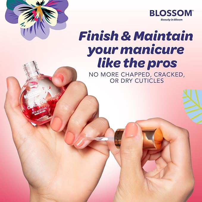 Blossom Hydrating, Moisturizing, Strengthening, Scented Cuticle Oil, Infused with Real Flowers, Made in USA, 2 Pack Bundle, Cherry + Amazon Exclusive Raspberry
