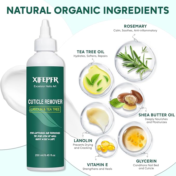 Cuticle Remover, 8.45 FL OZ Cuticle Softener, Instant Cuticle Remover Liquid, Salon Quality Cuticle Cream Professional Nail Care, Removes Cuticles in Seconds, Rosemary Scent, Gifts for Women