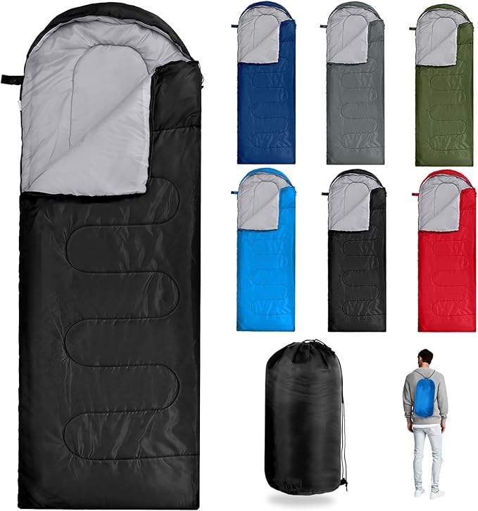 6 Pack Camping Sleeping Bags for Adults Bulk Cotton Liner 4 Seasons Lightweight Warm Waterproof with Compression Sack for Backpacking Hiking Homeless, Camping Gear Essential