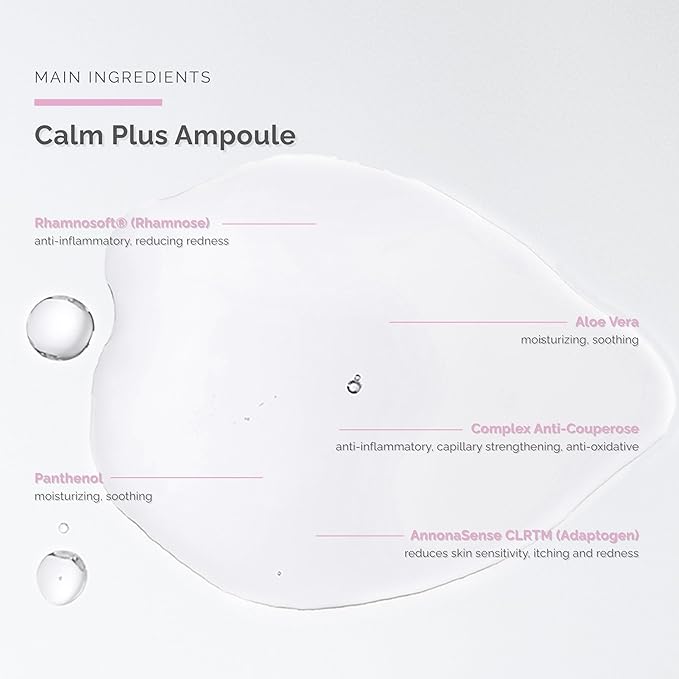 Calm Plus Ampoules (7 x 0.07 fl oz) – Soothing Care for Sensitive and Irritated Skin – Reduces Redness – Strengthens Skin Barrier – Aloe Vera and Panthenol – Dr. Schrammek