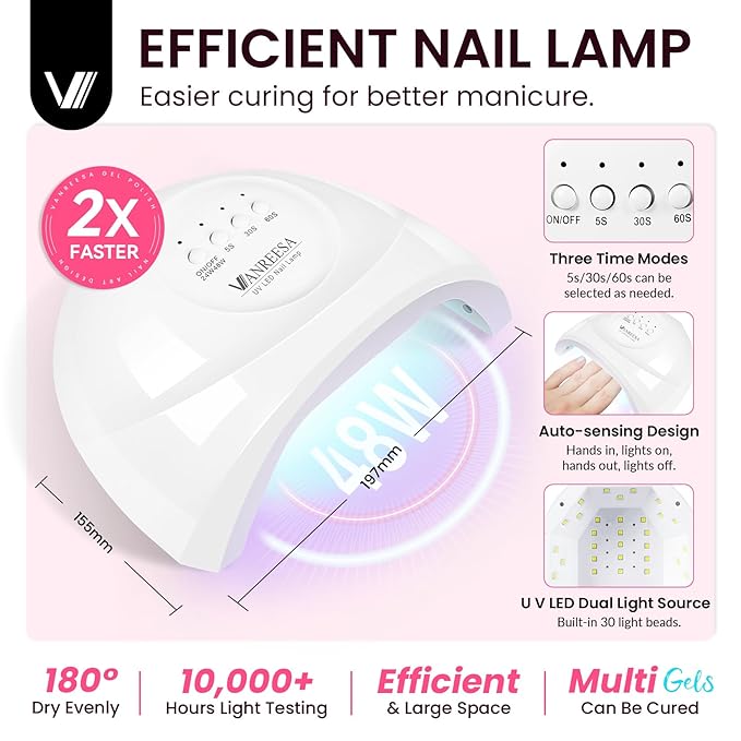 VANREESA Gel Nail Polish Kit with U V Light 52 Pcs Gel Polish Nail Set 36 Colors Nail Polish Set + Base and 3 Effects Top Coat with Manicure Tools Complete DIY Nail Kit Gifts for Women Girls