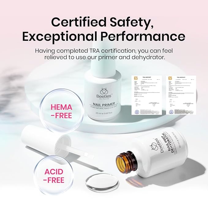 Beetles Nail Prep Kit Nail Dehydrator and Primer Nail Care Tool Kit 20ml Large Capacity Acid-Free & Hema-Free Dehydrate Bond Primer with Manicure Tools for Acrylic Nail Gifts for Women
