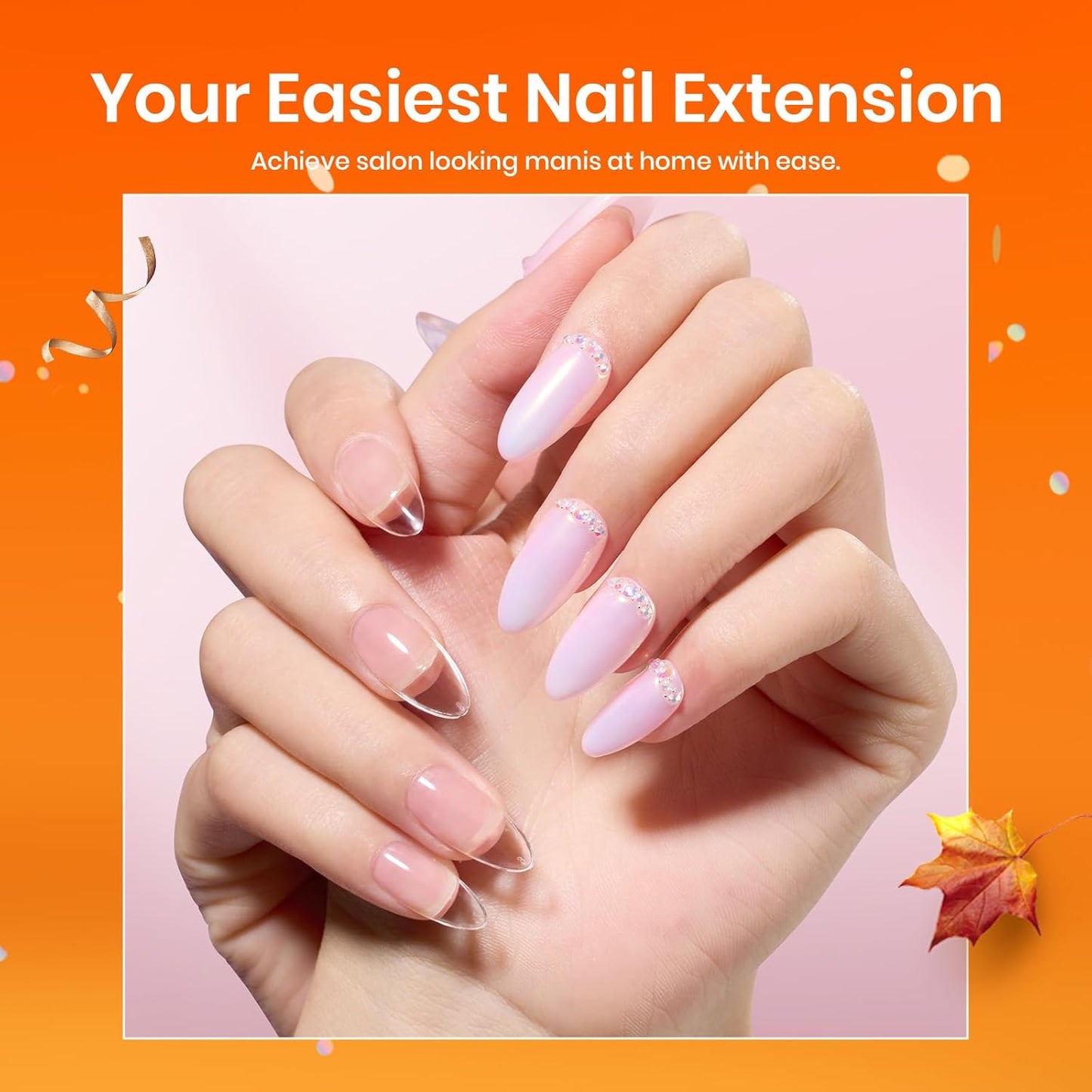 Beetles Gel Nail Kit Medium Almond with Nail Dehydrator and Primer, 576Pcs Half Matte Etch-X Gel Nail Tips Solid Nail Glue Mini Nail Lamp Acrylic Nail Tips Easy DIY Nail Extension Set Gift for Women