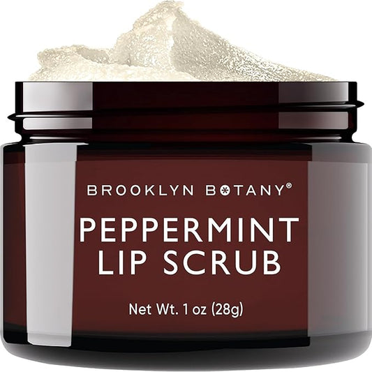 Brooklyn Botany Lip Scrub Exfoliator 1 oz – Lip Moisturizer for Dry Lips and Chapped Lips – Gentle Lip Exfoliator for Smooth and Brighter Lips – Peppermint Flavor