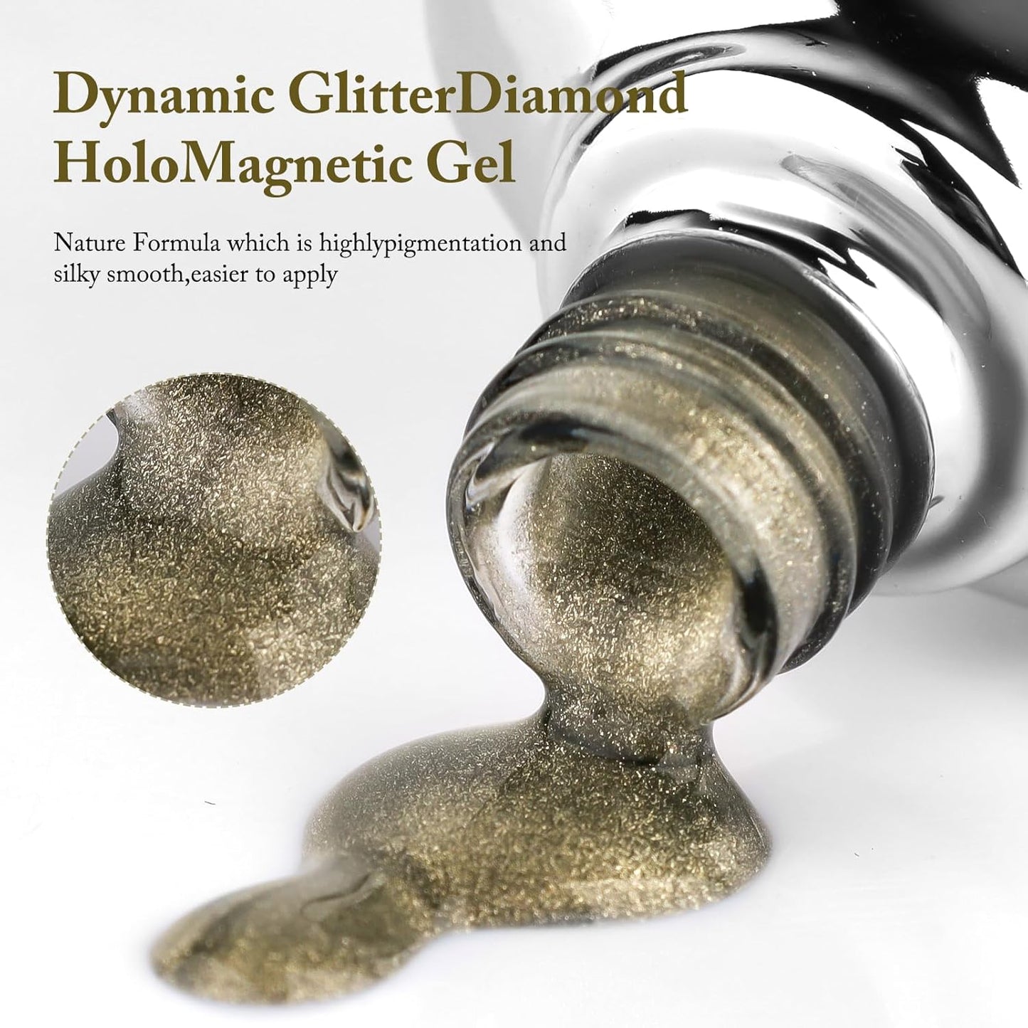 Cat Eye Gel Nail Polish with Magnet Stick, 15ml Glitter Holographic Nail Polish, Magnetic Effect Gel for Home DIY Manicure Gift, Brown Gold