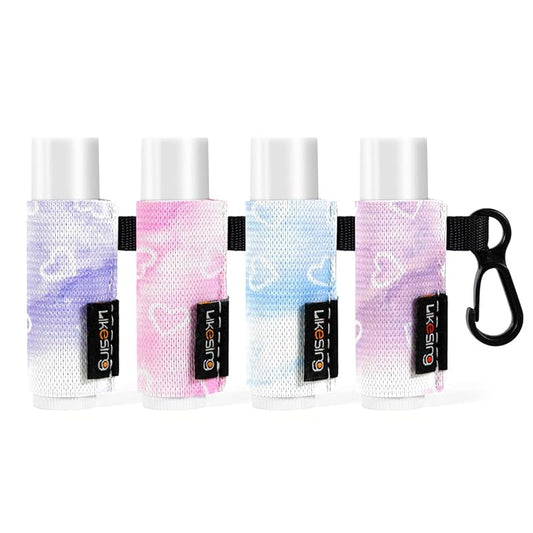 Chapstick Holder Key Chain, Lip Balm Holder for Chapstick Lip Gloss, Elastic Sleeve Chapstick Keychain Holder for Keys Purse Lanyard Gift for Women Girls (Marble, 4pcs)