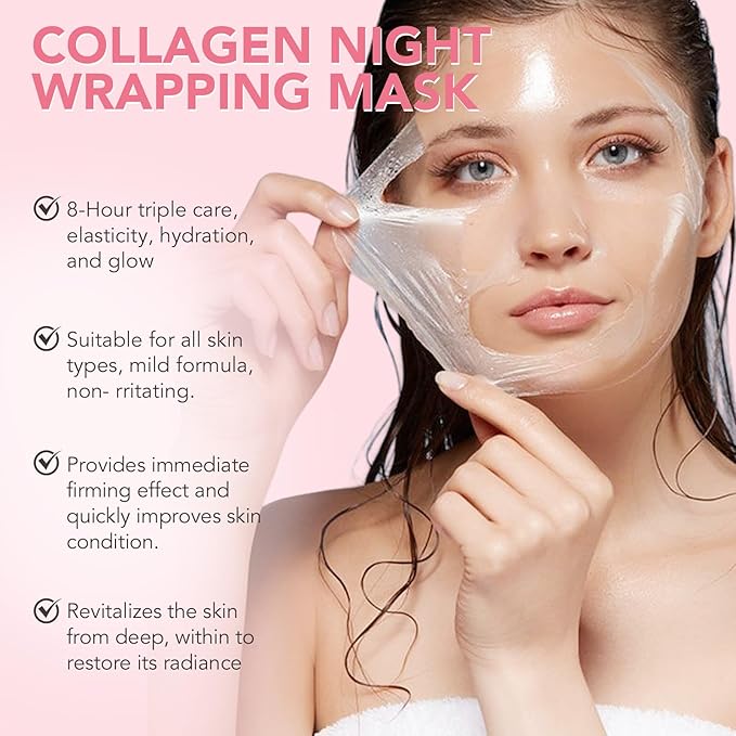 Collagen Night Wrapping Mask, Collagen Jelly Face Masks with Jelly Brush, Peel Off Face Mask for Facials Professional Korean Skin Care, Elasticity & Hydration Care Overnight Mask for Women