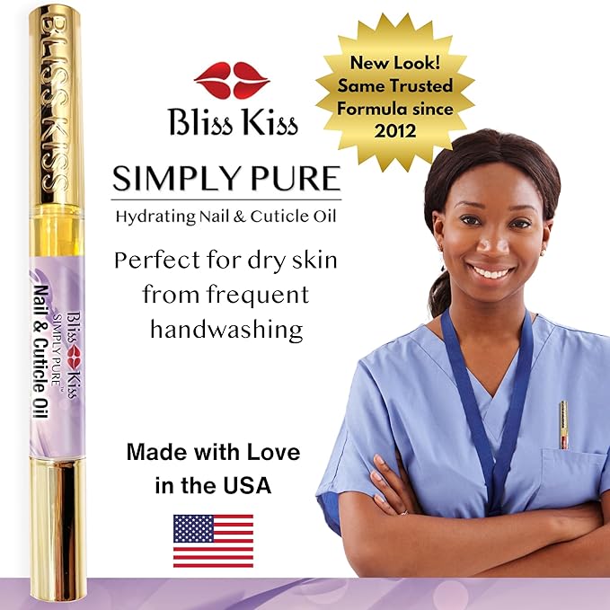Bliss Kiss | 4 Lavender Vanilla | Oil Cuticle Pen w/Vitamin E & Jojoba⏤Nail Strengthener Nail Growth Serum for Brittle Peeling Breaking Thin Nails