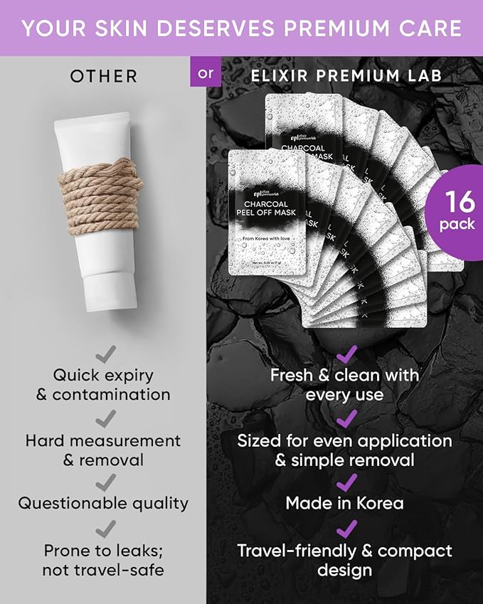 Activated Charcoal Face Masks Skincare 2 pack (16 sachets) - Korean Skin Care Products - Charcoal Face Mask Peel Off Skin Care - Gently Cleansing Charcoal Face Mask for Men & Women Face Care