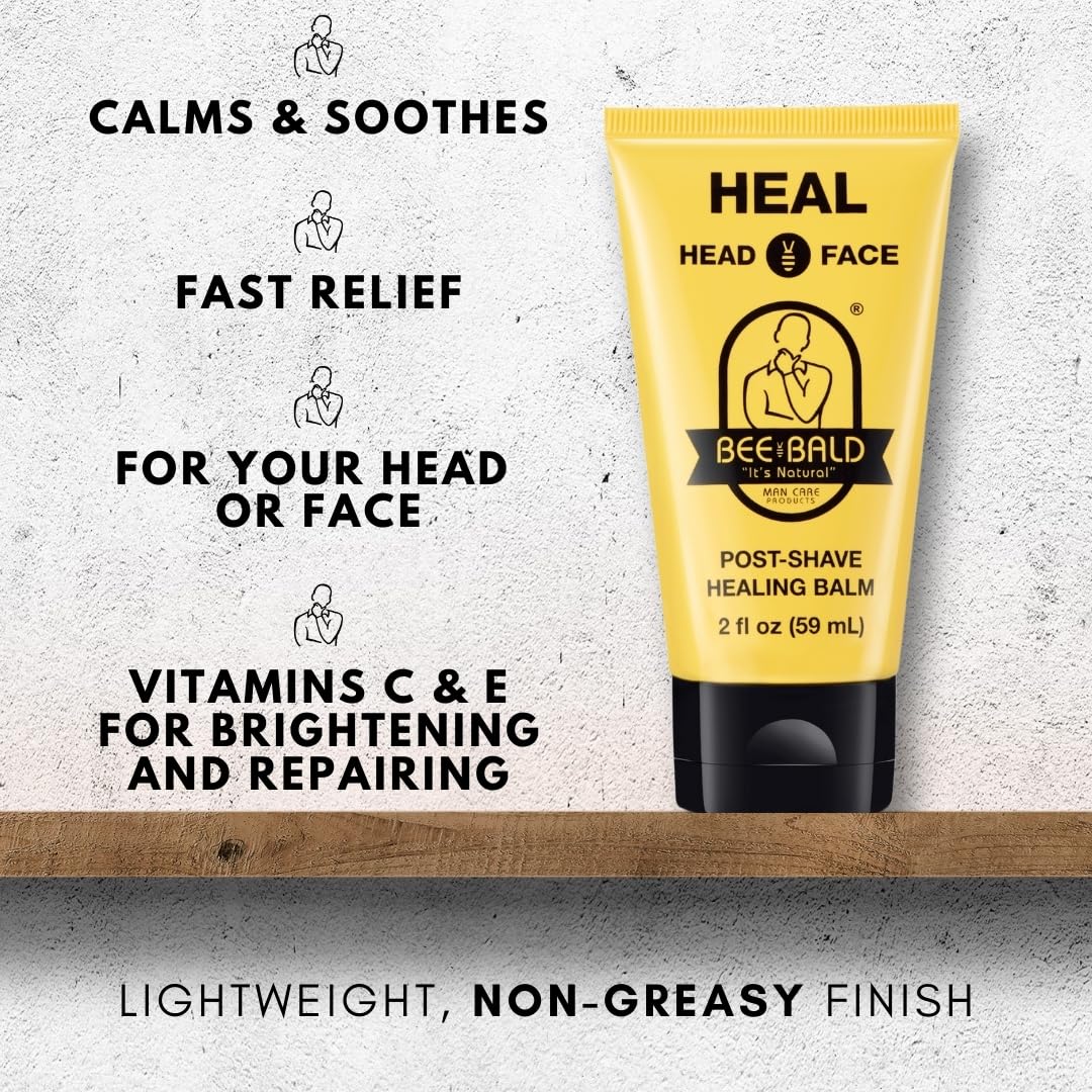 Bee Bald HEAL Aftershave for Men Healing Balm, Immediately Calms & Soothes Damaged Skin, Treats Bumps, Redness, Razor Burn & Other Shaving Irritations (2 Fl Oz)