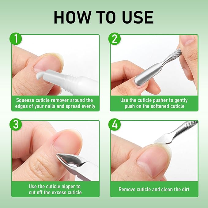 Cuticle Remover Kit, Cuticle Remover Cream, Cuticle Trimmer, Cuticle Pusher, Cuticle Nipper, Professional Cuticle Remover Tools Set, Stainless Steel Manicure Tools with 15ml Cuticle Softener