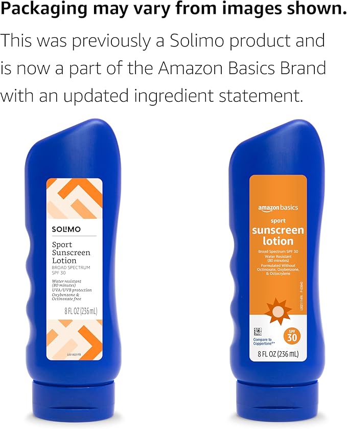 Amazon Brand - Solimo Sport Sunscreen Lotion, Formulated without Octinoxate & Oxybenzone, 8 Fluid Ounce