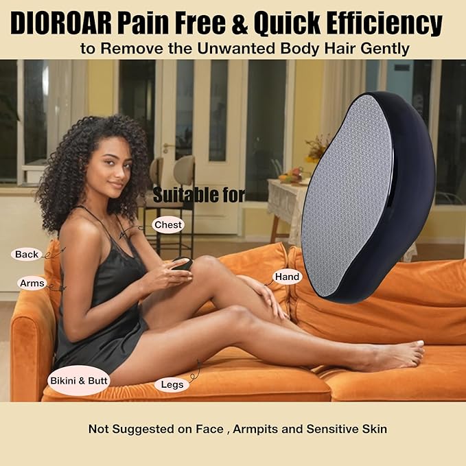 Crystal Hair Eraser,Upgrade Crystal Hair Remover,Physical Nano Glass Hair Removal Device,Painless Epilator and Exfoliator Without Shaver for Quick Soft Silky Skin(Black)