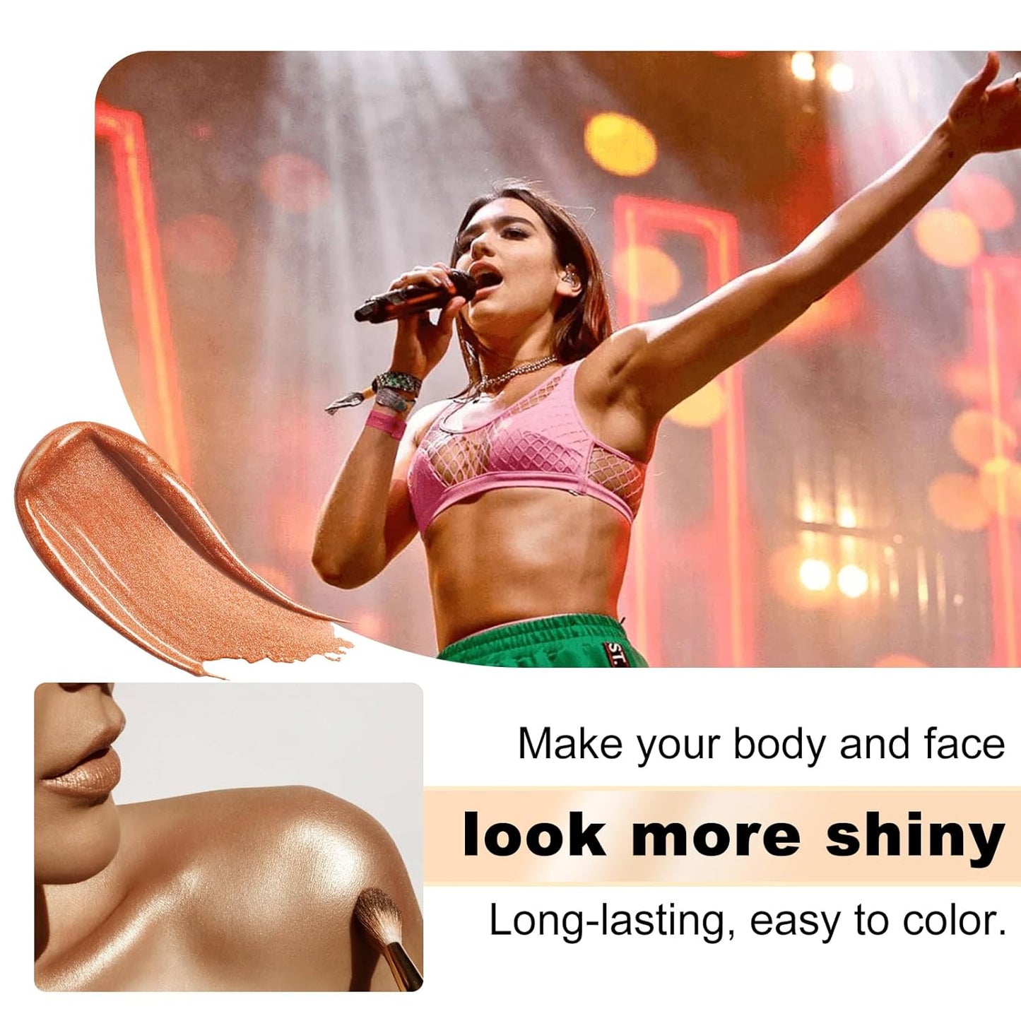 Body Shimmer Oil 100ml, Long Lasting Moisturizing Face & Body Luminizer, Waterproof Liquid Illuminator, Shimmer Glitter Oil Highlighter (#04 Golden Brown)