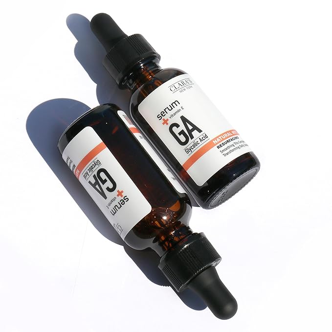 CLARA'S NEW YORK Glycolic Acid Facial Serum with Vitamin E for Exfoliating Smoothing Glowing Face Skin - Made in USA 30ml (1Fl/Oz) (Glycolic Acid)