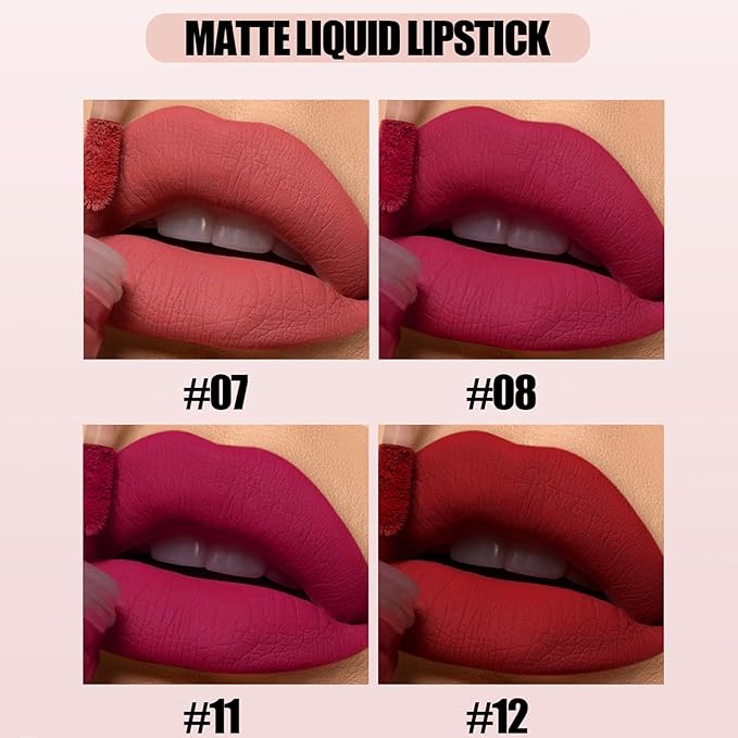 12 Pcs Liquid Lipsticks Lip Gloss Set with Matte,Glossy and Glitter Lip Makeup Long-Lasting Waterproof Lip Stain for Gift and Women