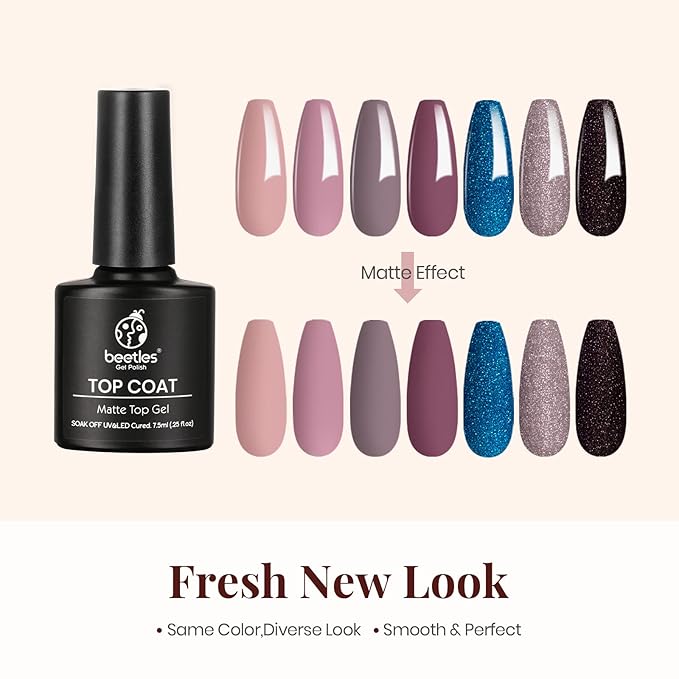 Beetles Gel No Wipe Matte Top Coat,and 7.5ml Cuticle Oil, Gel Nail Cuticle Oil Care for Dry