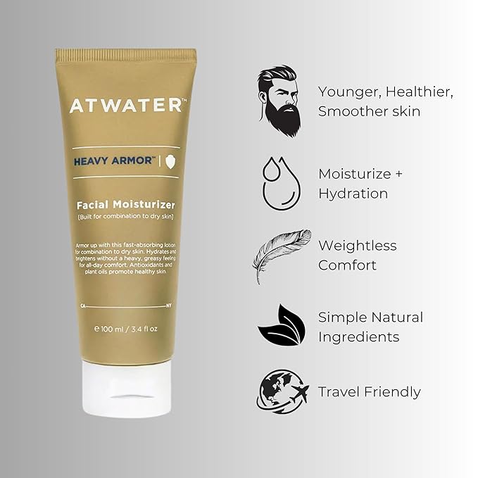 ATWATER Heavy Armor Men's Facial Moisturizer, Intensive Hydrating & Anti-Aging Formula with Niacinamide and Shea Butter for Dry Skin - 3.4 oz (2-Pack)